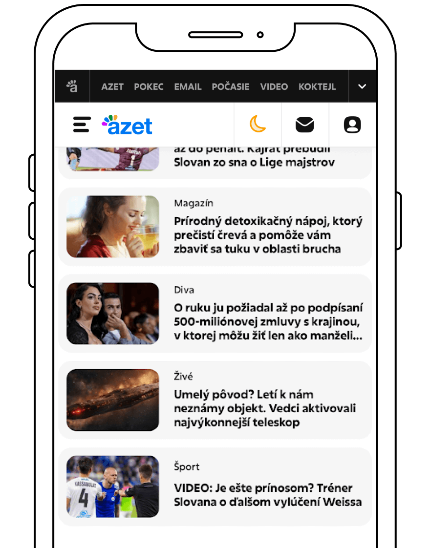 Smartphone displaying content distribution across Azet network platforms